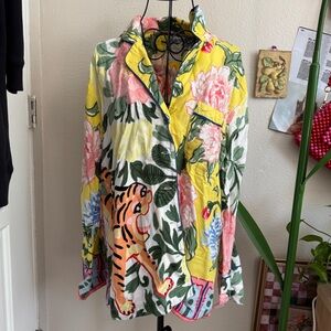 The Art of Anthropologie Lil Sire Tigresa Flannel Sleep Top L